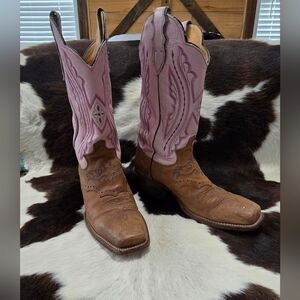 Justin Pink and Brown Heeled Boots